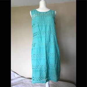 Sleeveless turquoise Eyelet dress